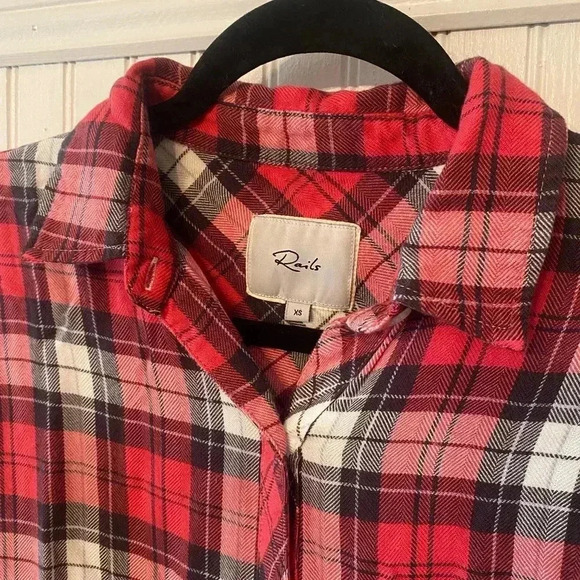 Rails Hunter Scarlet Ash White Plaid Button Down Top Size Extra Small - Picture 6 of 16